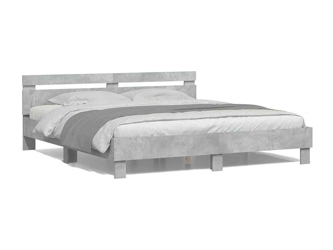 Cama -180x200 cm cabecero y luces LED gris hormigón YOE52649