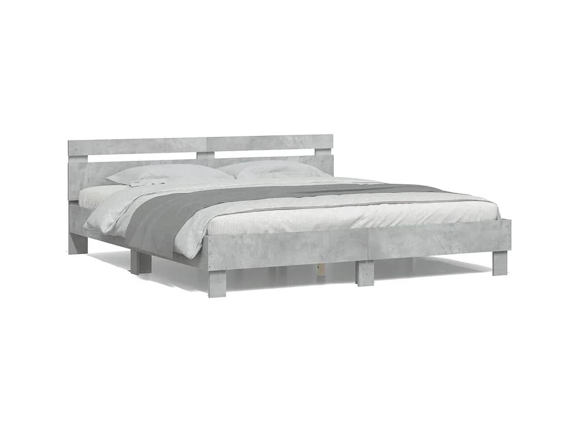 Lit-180x200 cm + tête de lit et LED gris béton HOQW66209