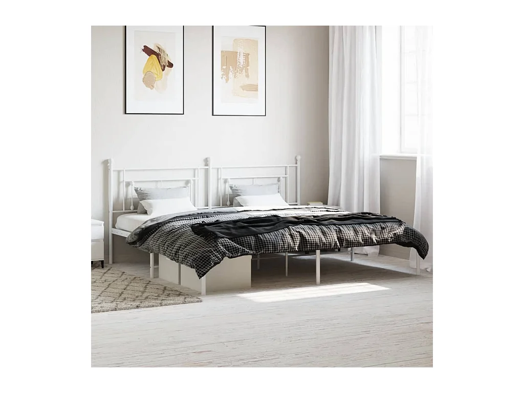 Lit-193x203 cm métal + tête de lit blanc HOQW92869