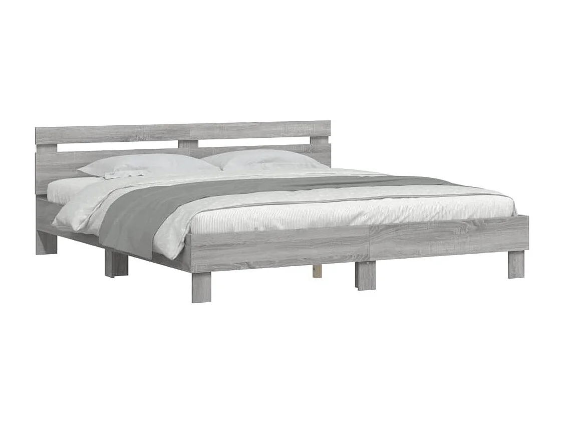 Cama -200x200 cm cabecero y luces LED gris Sonoma YOE72869