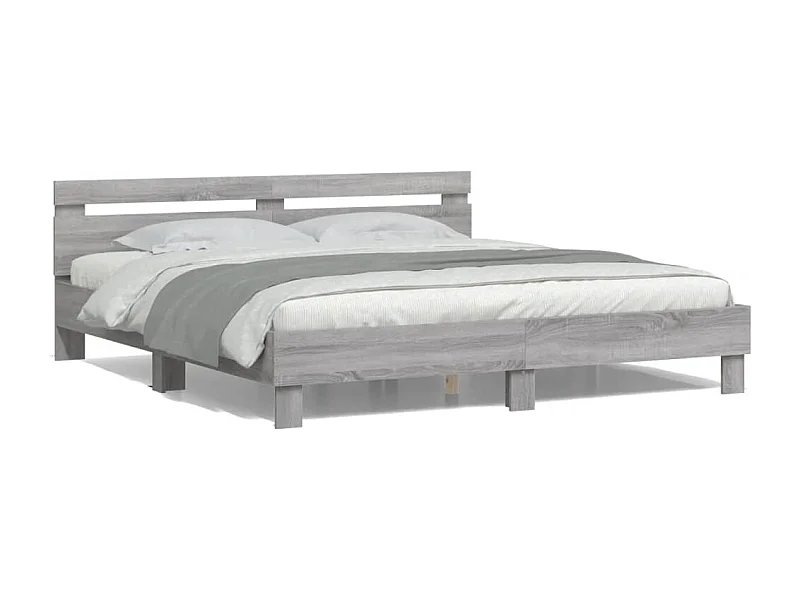 Cama c/ cabeceira/luzes LED 160x200cm cinzento sonoma PT894837