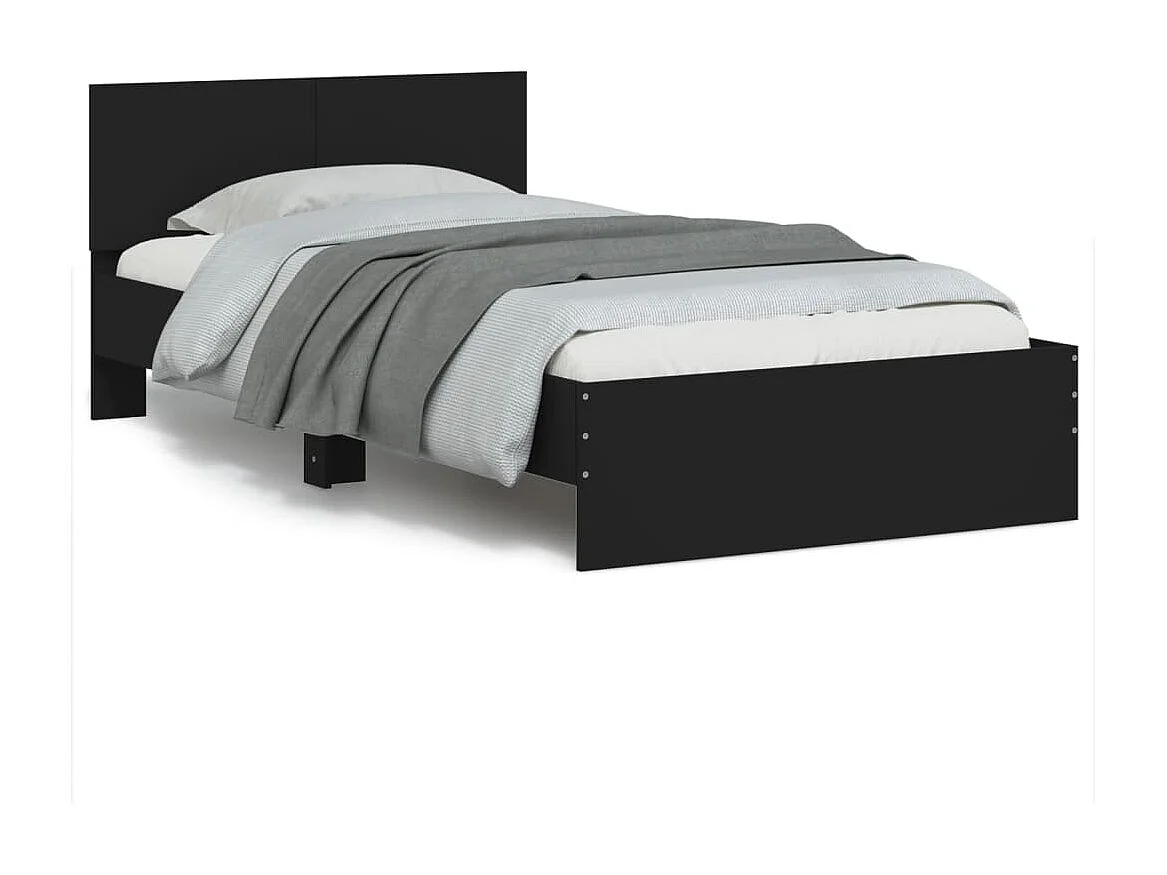 Lit-100x200 cm et tête de lit noir bois d'ingénierie HOQW95632