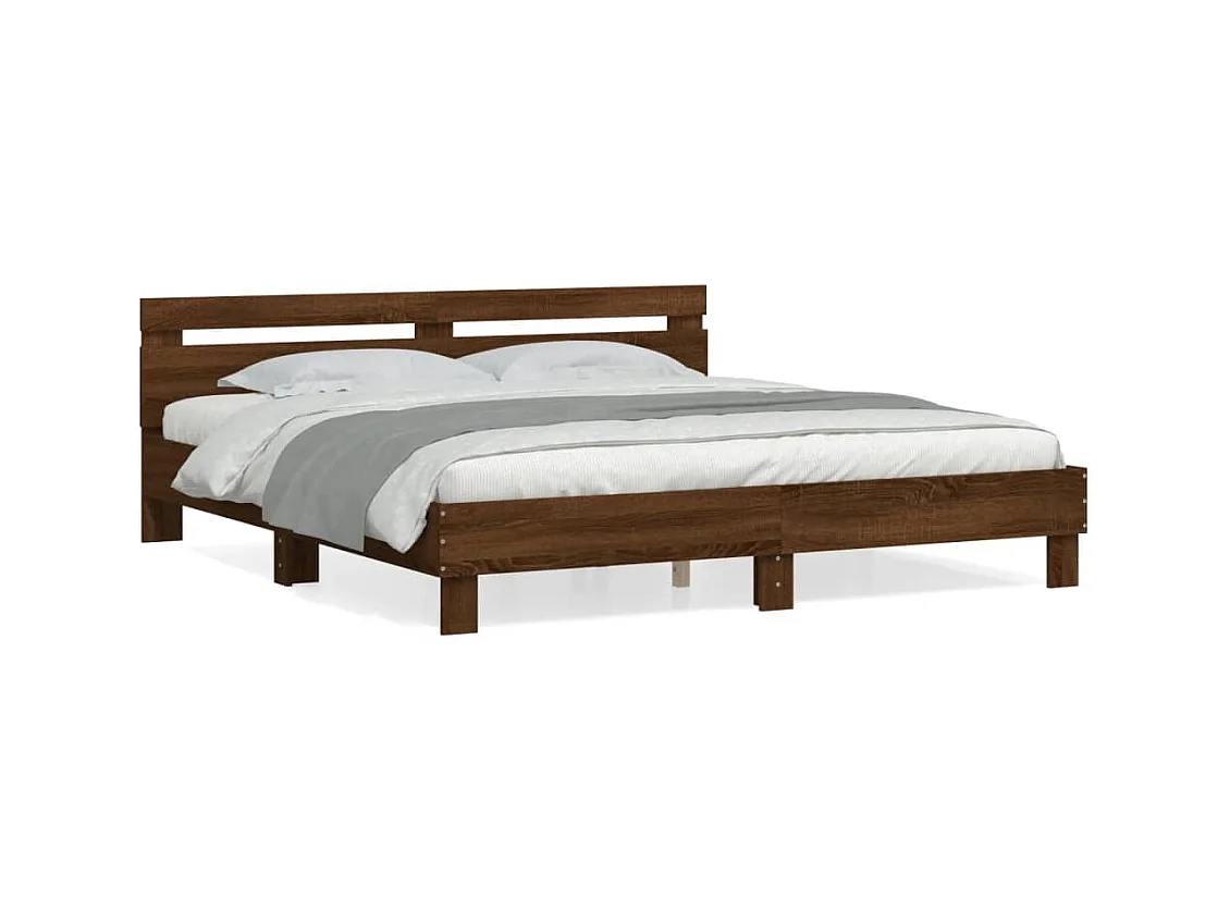 Lit-160x200 cm + tête de lit chêne marron HOQW10430