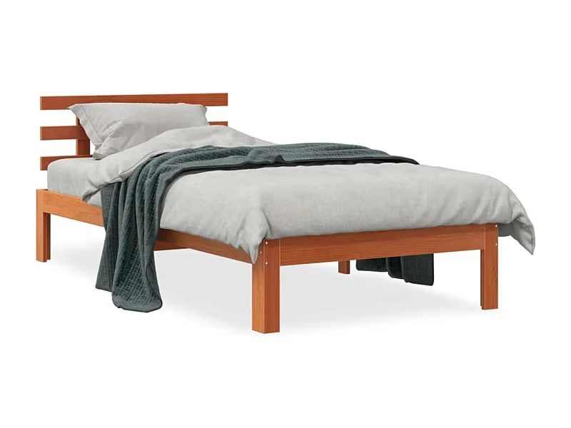 Cama c/ cabeceira 90x190 cm pinho maciço castanho-mel PT295175