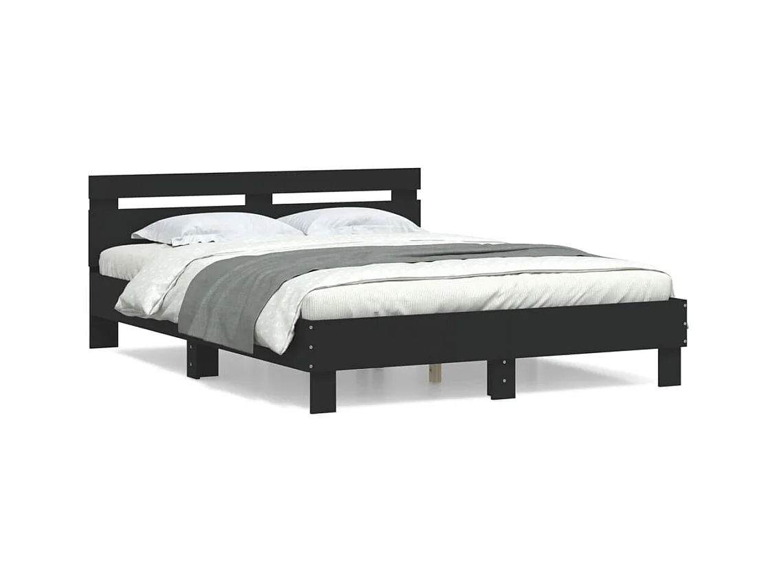 Lit-140x190 cm + tête de lit noir bois d'ingénierie HOQW49343