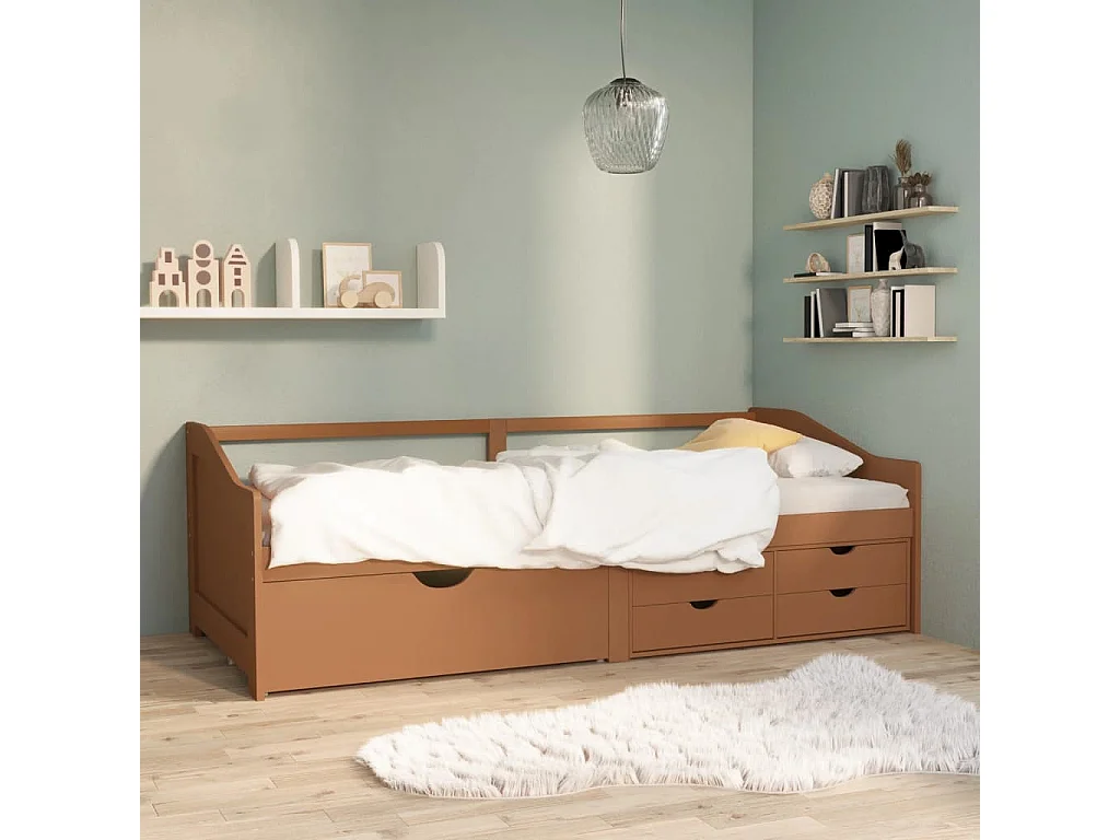 Lit-90x200 cm de repos 3 places à tiroirs Marron miel Pin HOQW15979