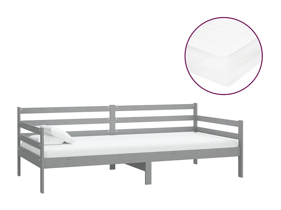 Lit-90x200 cm de repos + matelas Gris Bois de pin massif HOQW16845