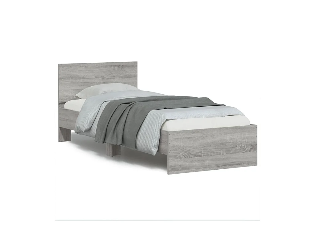 Bedframe met hoofdbord bewerkt hout grijs sonoma 75x190 cm NL36067