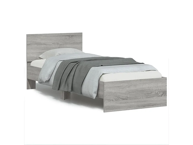 Bedframe met hoofdbord bewerkt hout grijs sonoma 75x190 cm NL36067