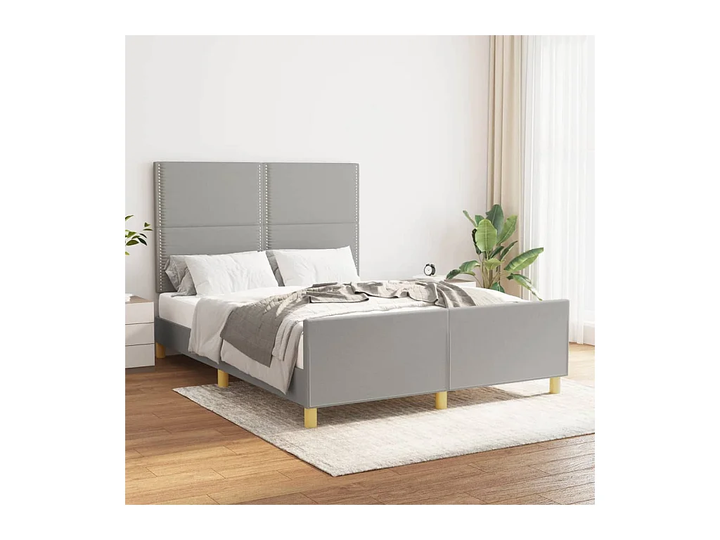 Lit-140x190 cm + tête de lit Gris clair Tissu HOQW24111