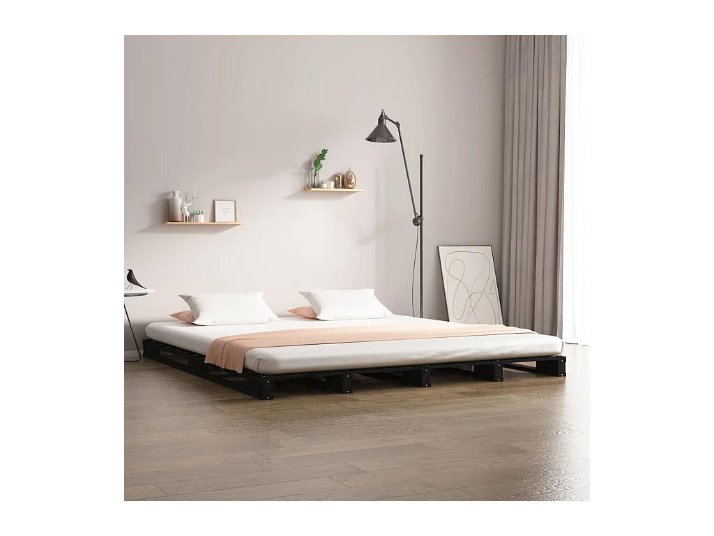 Lit-120x190 cm de palette noir Bois pin massif Petit Double HOQW35397