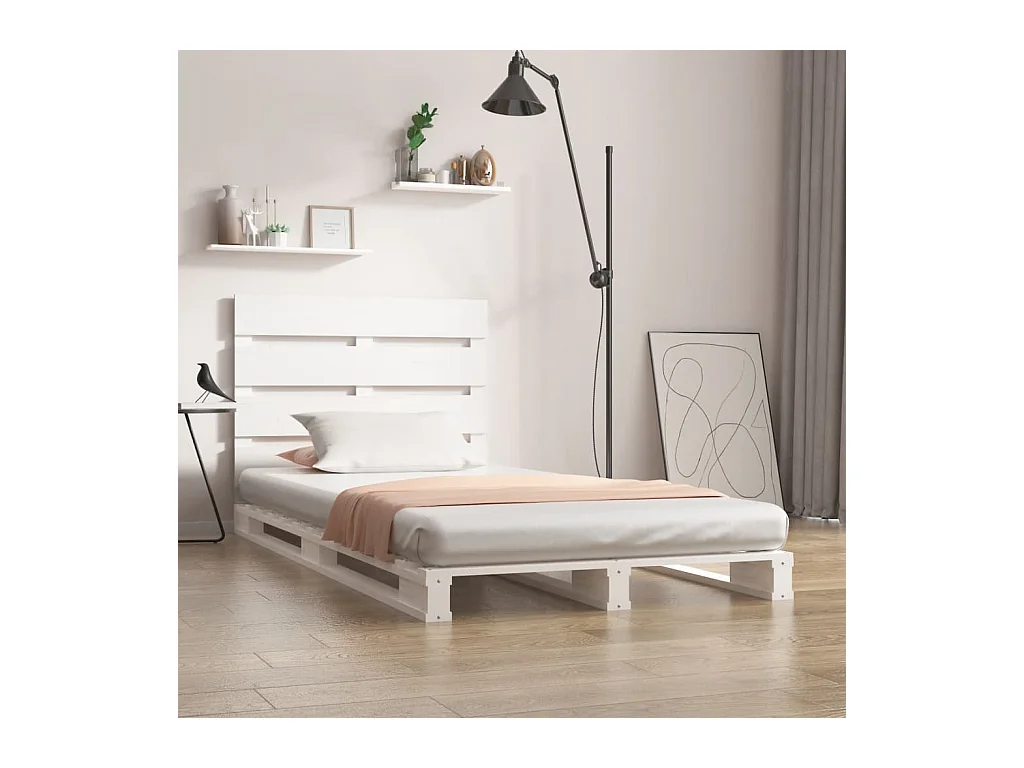 Lit-90x190 cm Blanc Bois de pin massif Simple HOQW33810