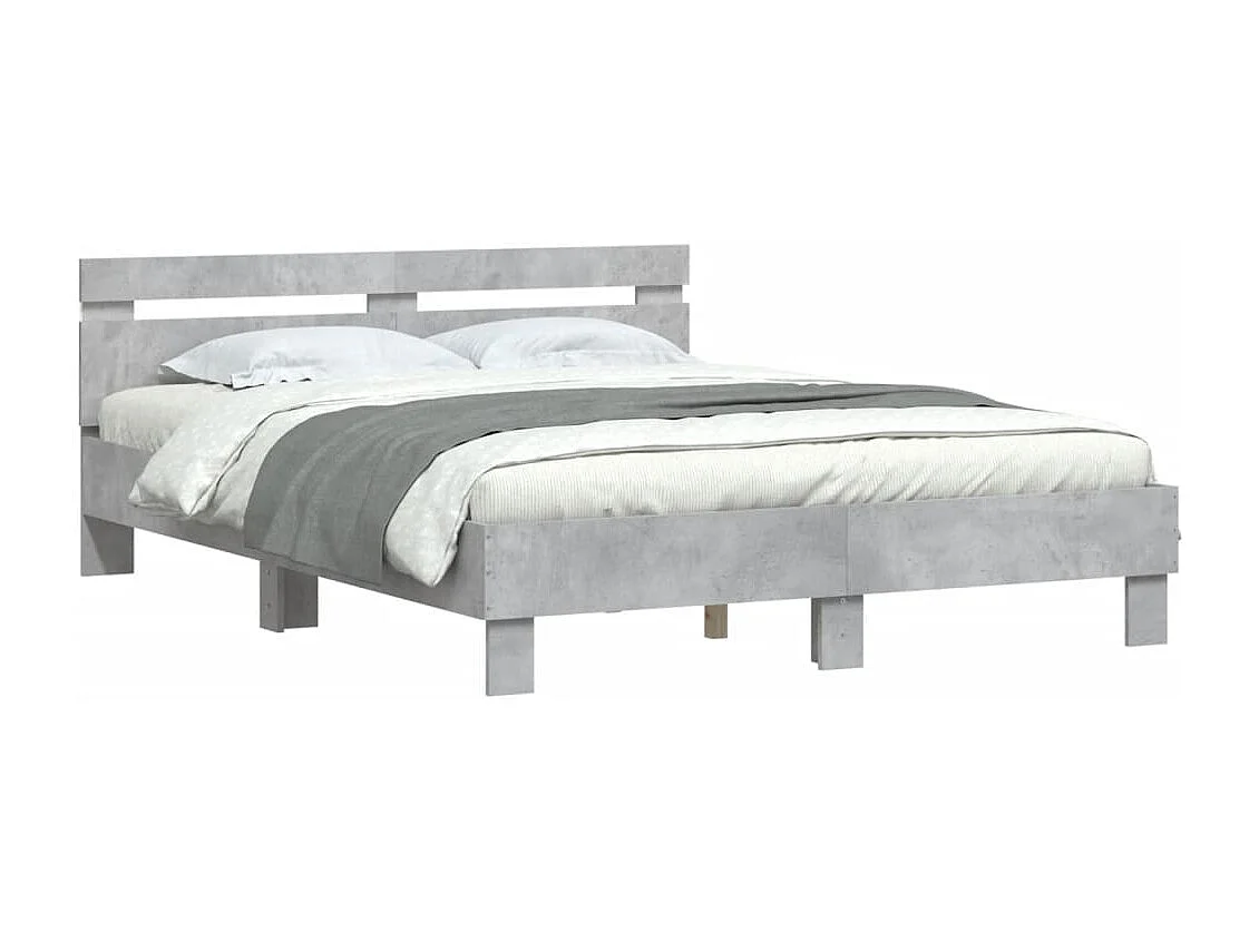 Lit-150x200 cm + tête de lit et LED gris béton HOQW12180
