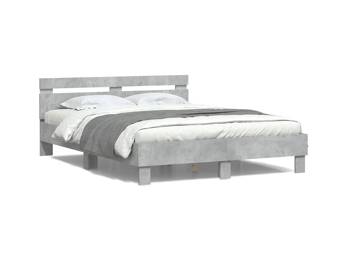 Cama -150x200 cm cabecero y luces LED gris hormigón YOE36759
