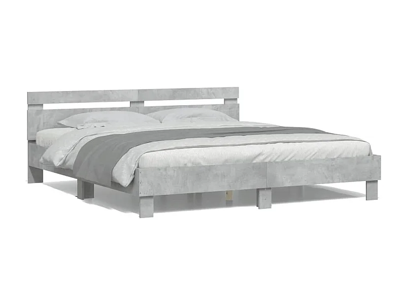 Cama -160x200 cm cabecero y luces LED gris hormigón YOE12429