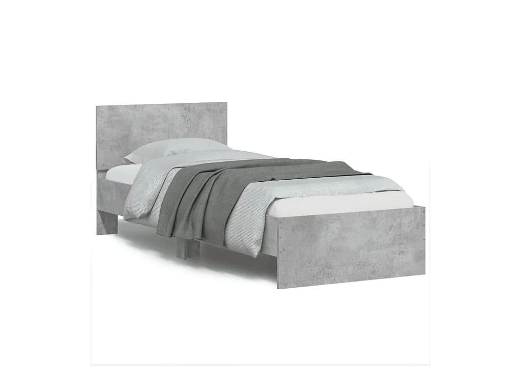 Bedframe met hoofdbord bewerkt hout betongrijs 75x190 cm NL24176