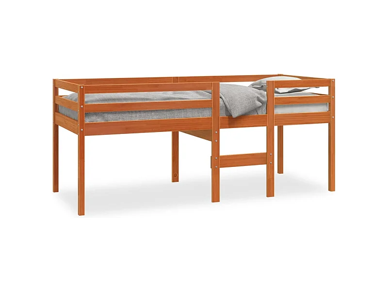 Lit haut-90x200 cm cire marron bois de pin massif HOQW38789