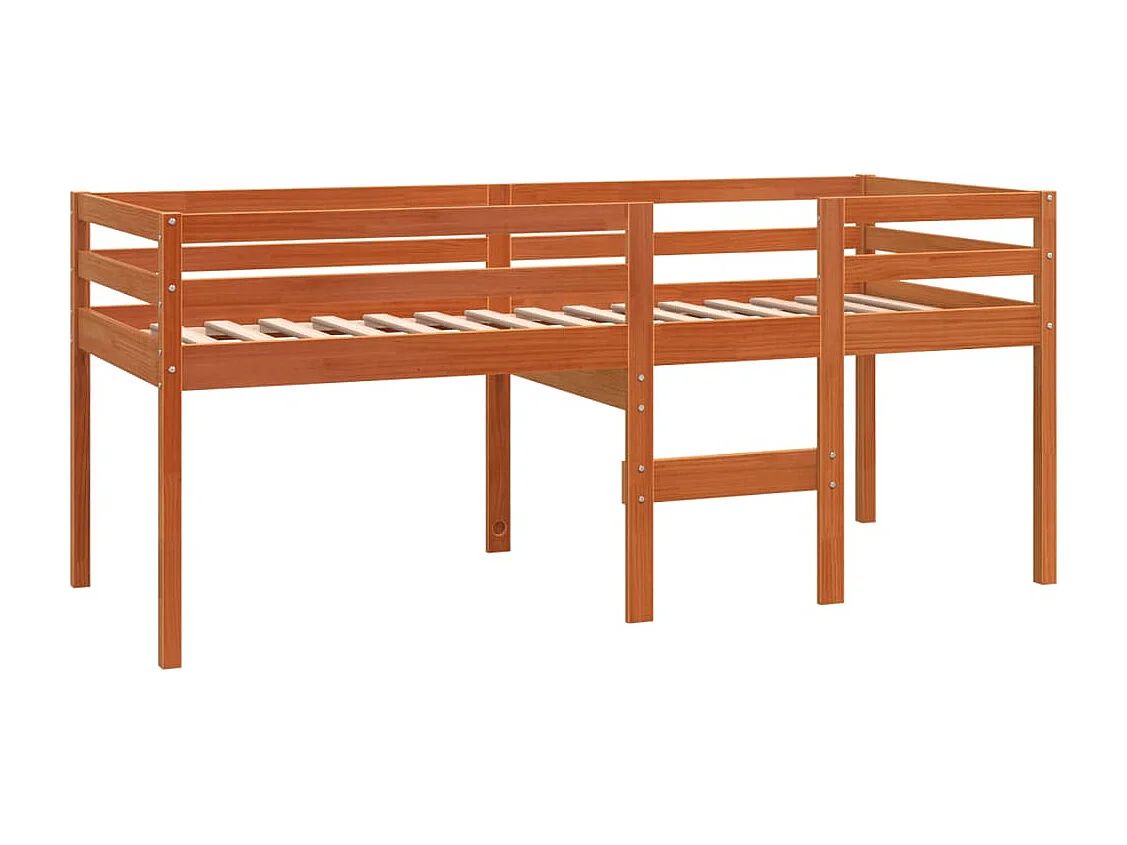 Cama alta 90x200 cm madera maciza de pino marrón cera ES15969