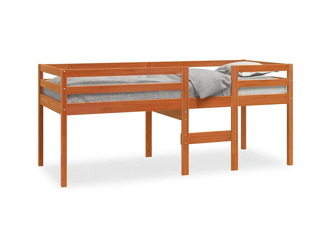 Lit haut-90x200 cm cire marron bois de pin massif HOQW38789