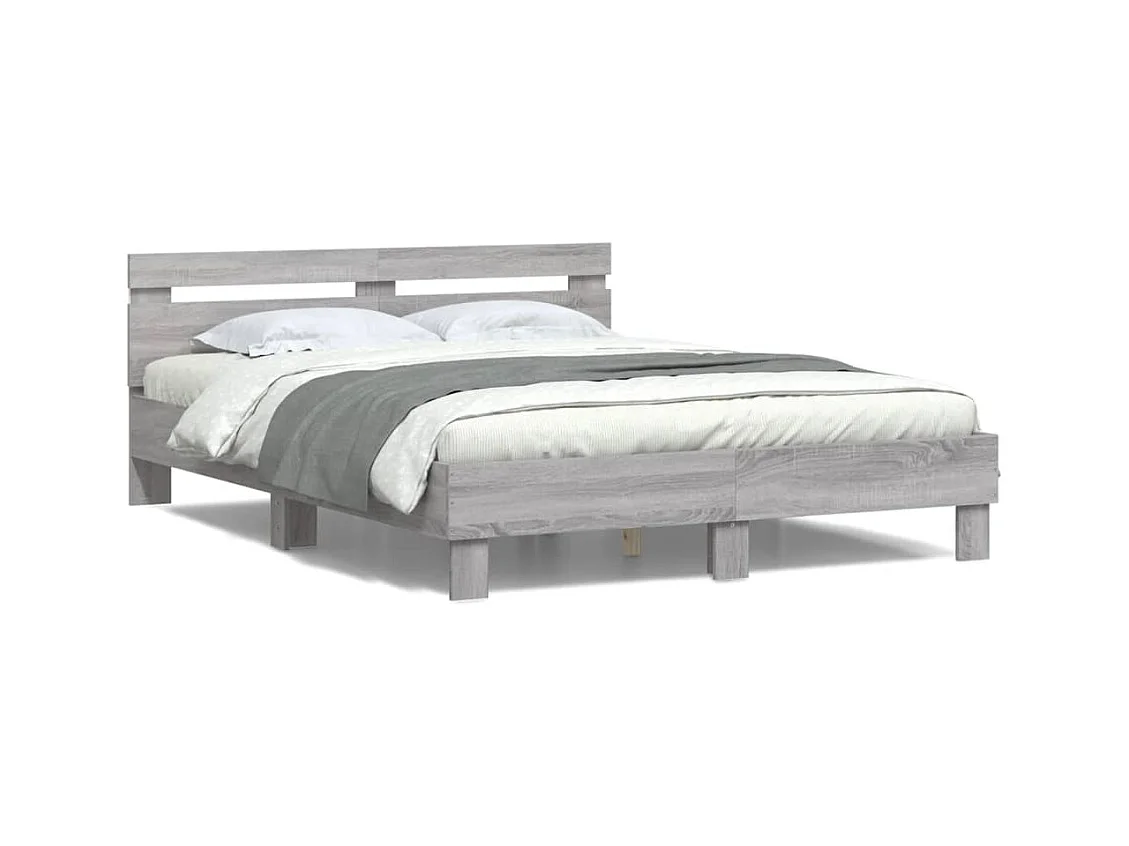 Cama -150x200 cm cabecero y luces LED gris Sonoma YOE46571