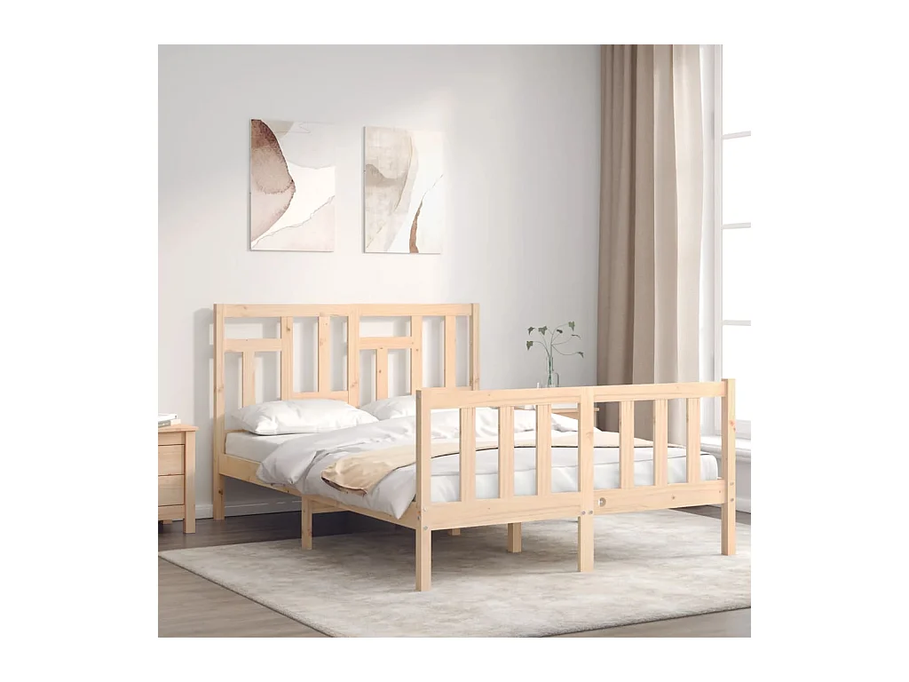 Lit-135x190 cm + tête de lit double bois massif HOQW86879