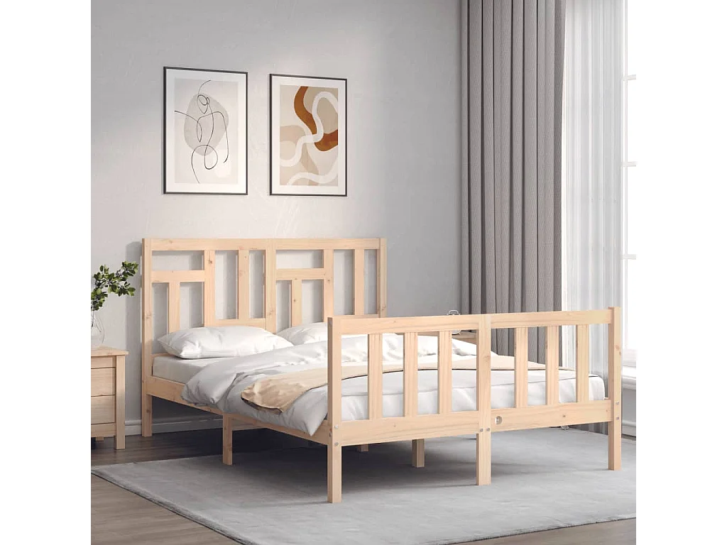 Lit-135x190 cm + tête de lit double bois massif HOQW86879