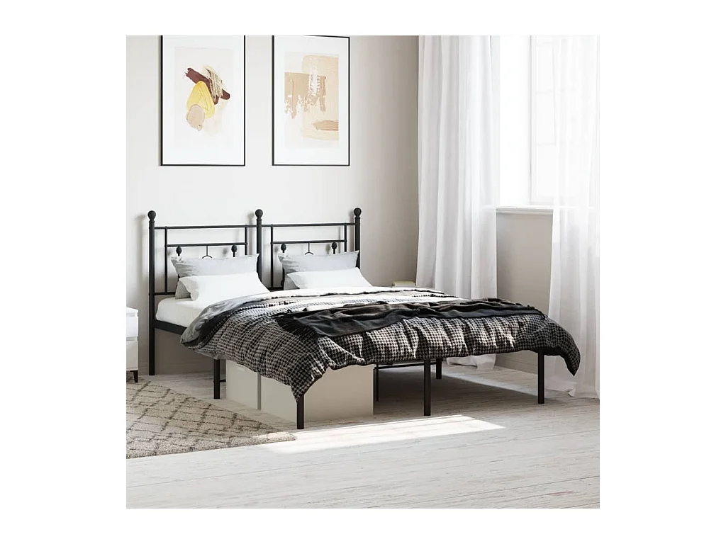Lit-135x190 cm métal + tête de lit noir HOQW23566