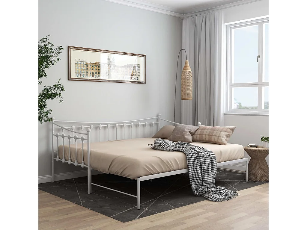 Cama -90x200 cm extraíble de metal blanco YOE11544