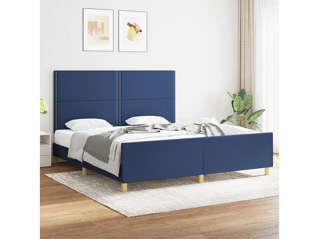 Lit-180x200 cm + tête de lit Bleu Tissu HOQW20730