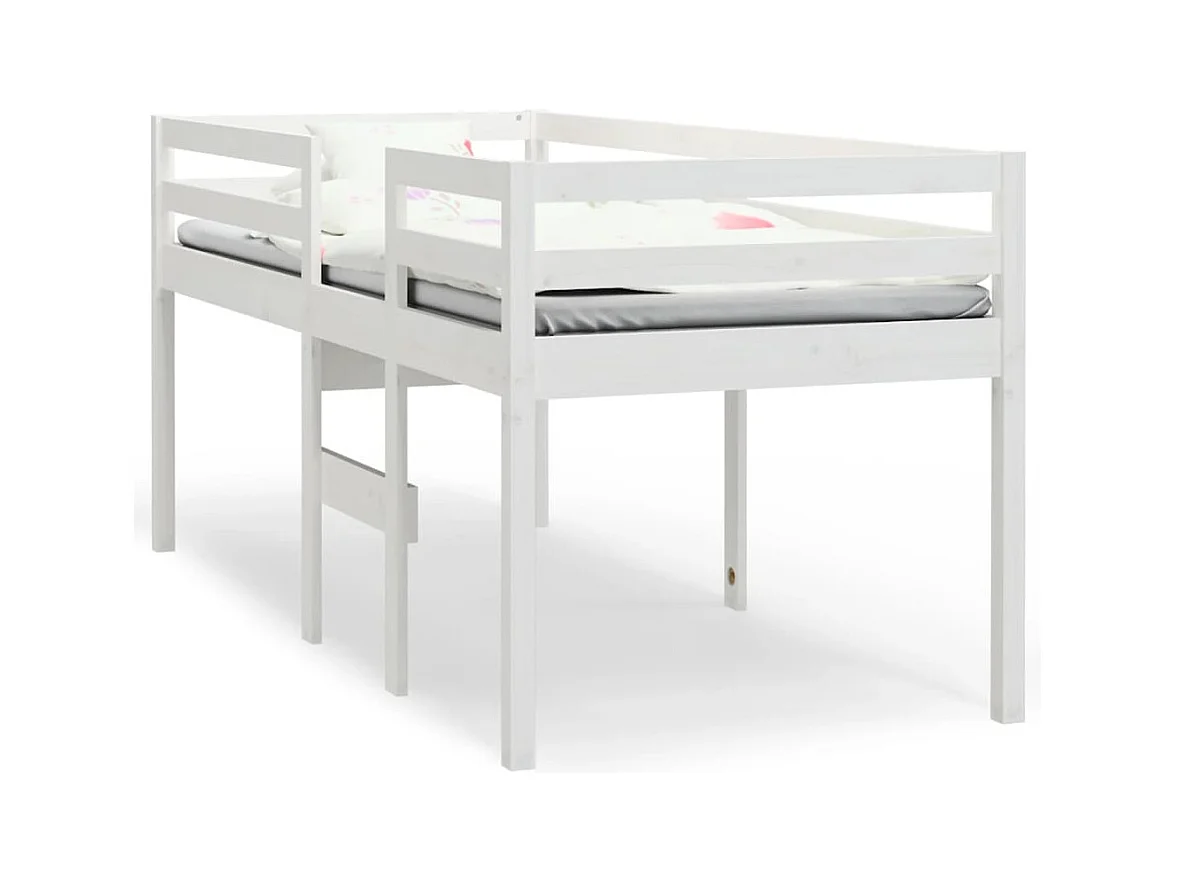 Lit haut-90x200 cm Blanc Bois de pin massif HOQW50758
