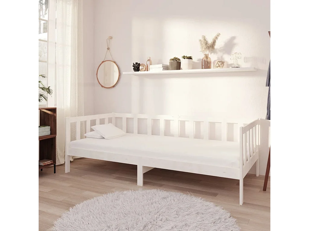 Cama de solteiro com colchão 90x200 cm pinho maciço branco PT533752