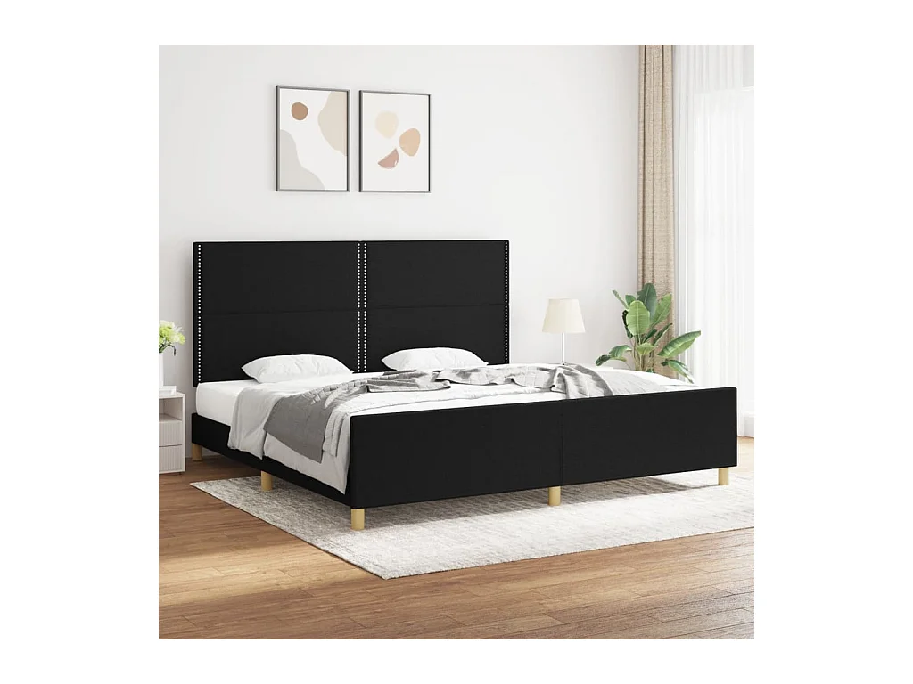 Cama -200x200 cm con cabecero de tela negro YOE87010