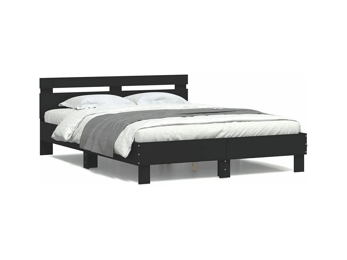 Lit-150x200 cm + tête de lit et LED noir HOQW72026