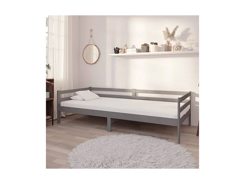 Tagesbett,Sofabett mit Matratze 90x200 cm Grau Kiefer Massivholz -gkd98495