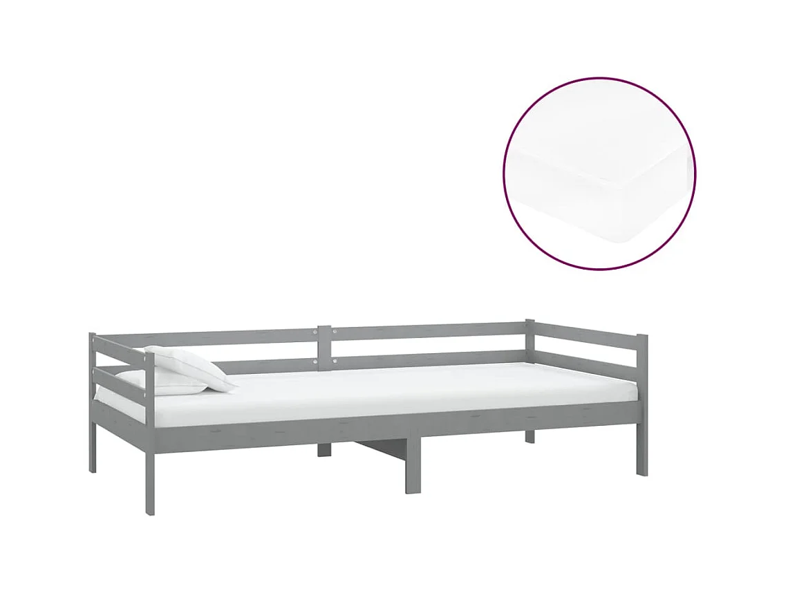 Slaapbank met matras massief grenenhout grijs 90x200 cm NL62811