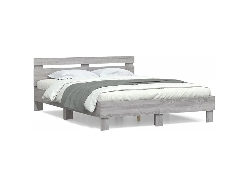 Cama c/ cabeceira derivados madeira cinza sonoma PT696576