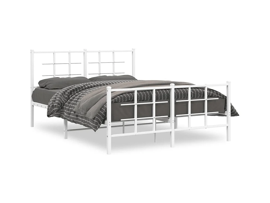 Lit-135x190 cm métal + tête de lit/pied de lit blanc HOQW68275