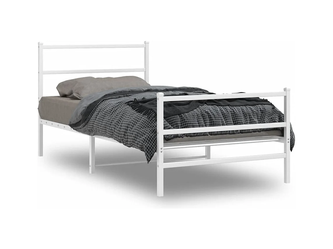 Lit-100x200 cm métal + tête de lit/pied de lit blanc HOQW97705