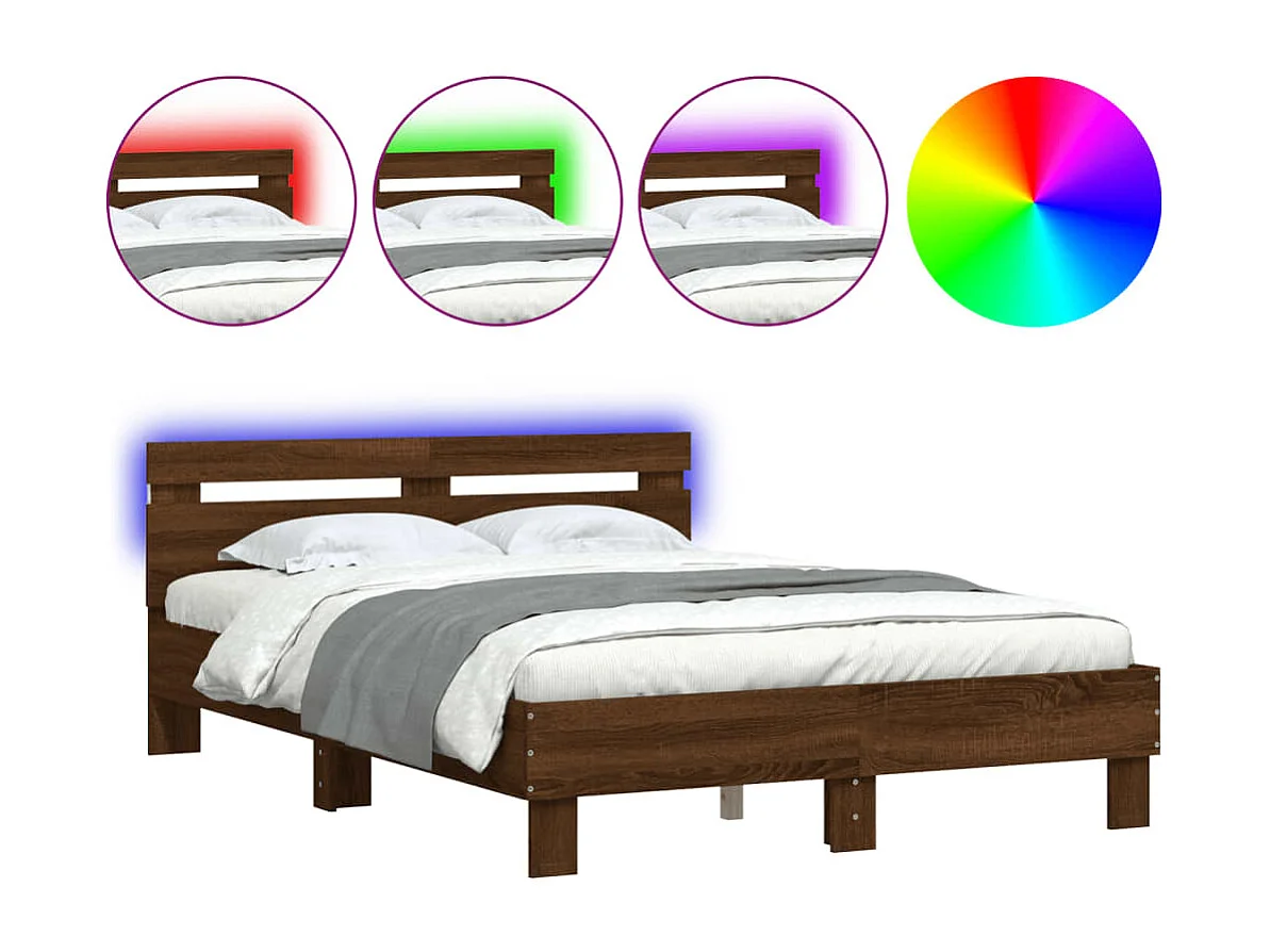 Lit-120x200 cm + tête de lit et LED chêne marron HOQW68050