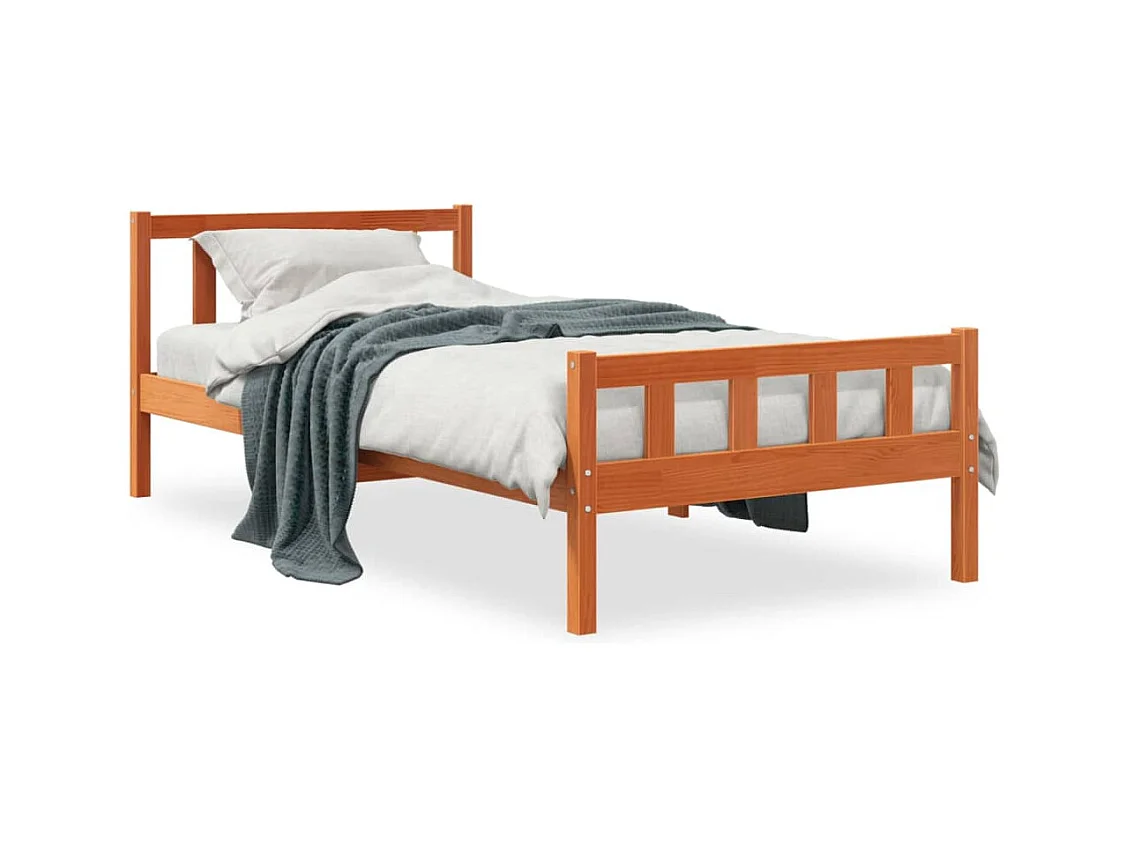 Cama c/ cabeceira 75x190 cm pinho maciço castanho-mel PT885894