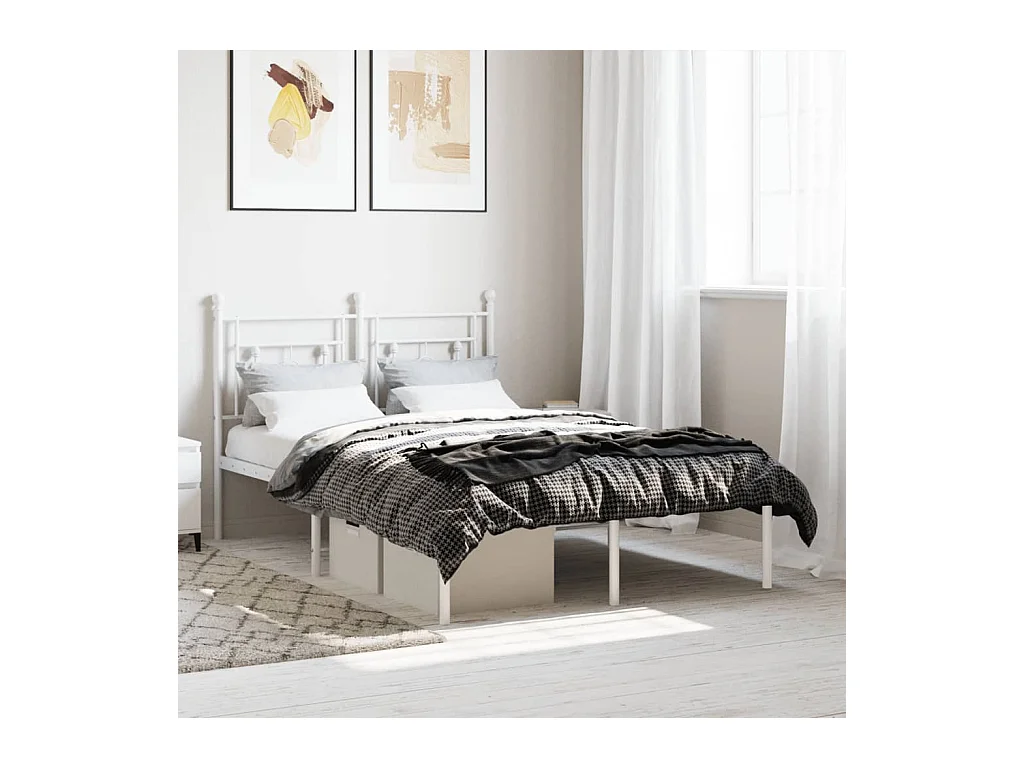 Lit-120x190 cm métal + tête de lit blanc HOQW44400