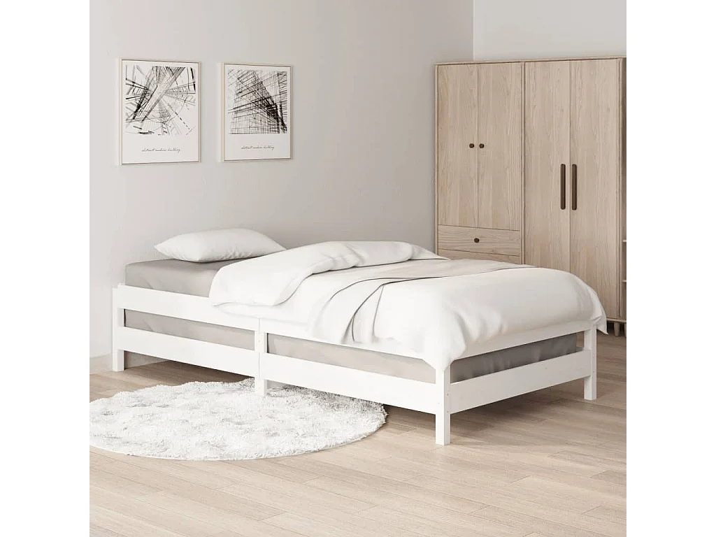 Lit-90x190 cm empilable Blanc Bois de pin massif HOQW97698