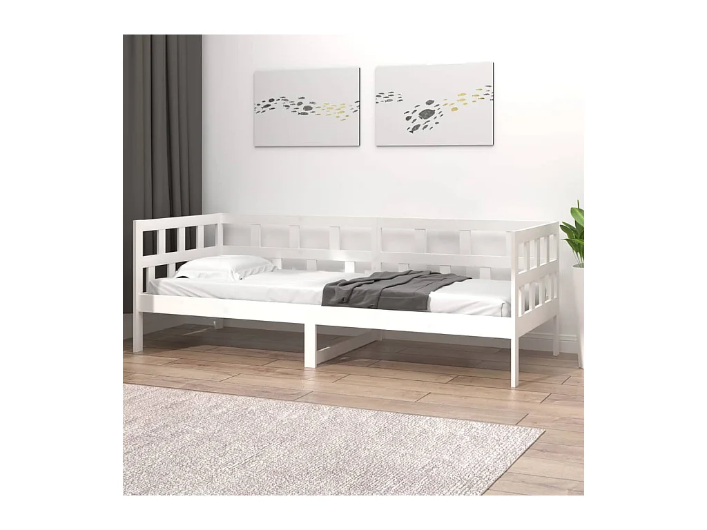 Lit-90x190 cm de jour Blanc Bois massif de pin HOQW98212