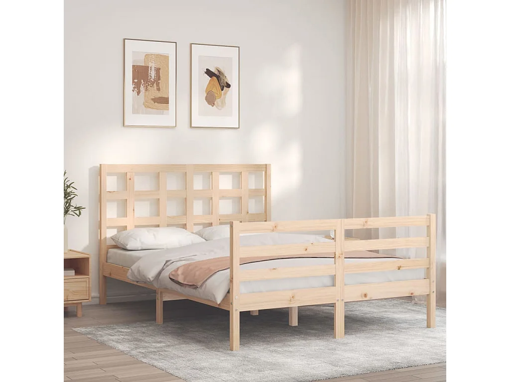 Lit-135x190 cm + tête de lit double bois massif HOQW38581