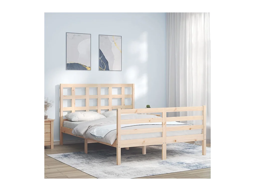 Lit-135x190 cm + tête de lit double bois massif HOQW38581