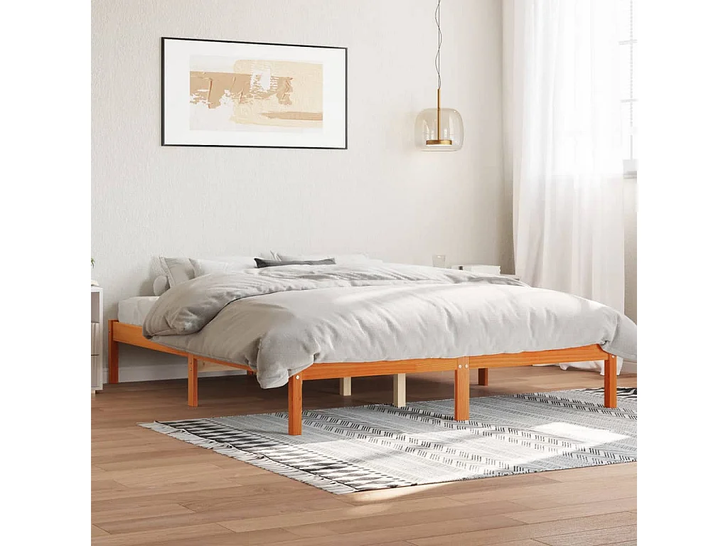 Cama -150x200 cm madera maciza pino marrón cera YOE90420