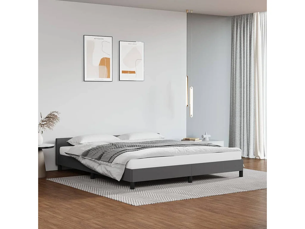 Cama - 160x200cm c/ cabeceira couro artificial cinzento PT517350