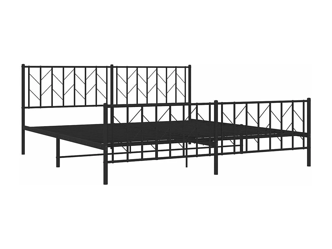 Lit-193x203 cm métal + tête de lit/pied de lit noir HOQW80608
