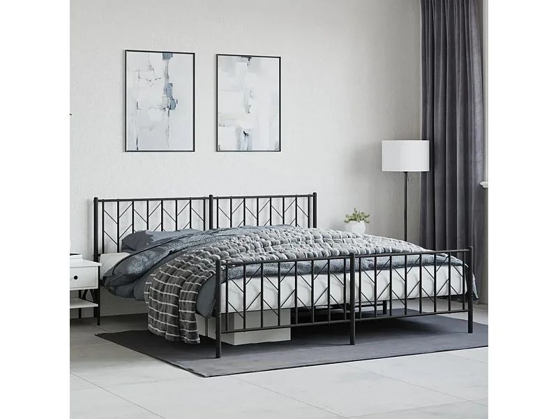 Cama com cabeceira e pés 193x203 cm metal preto PT337735