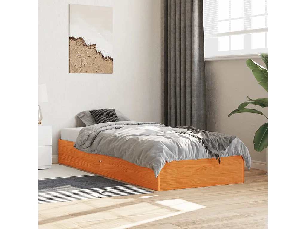 Lit-90x190 cm cire marron bois de pin massif HOQW93767